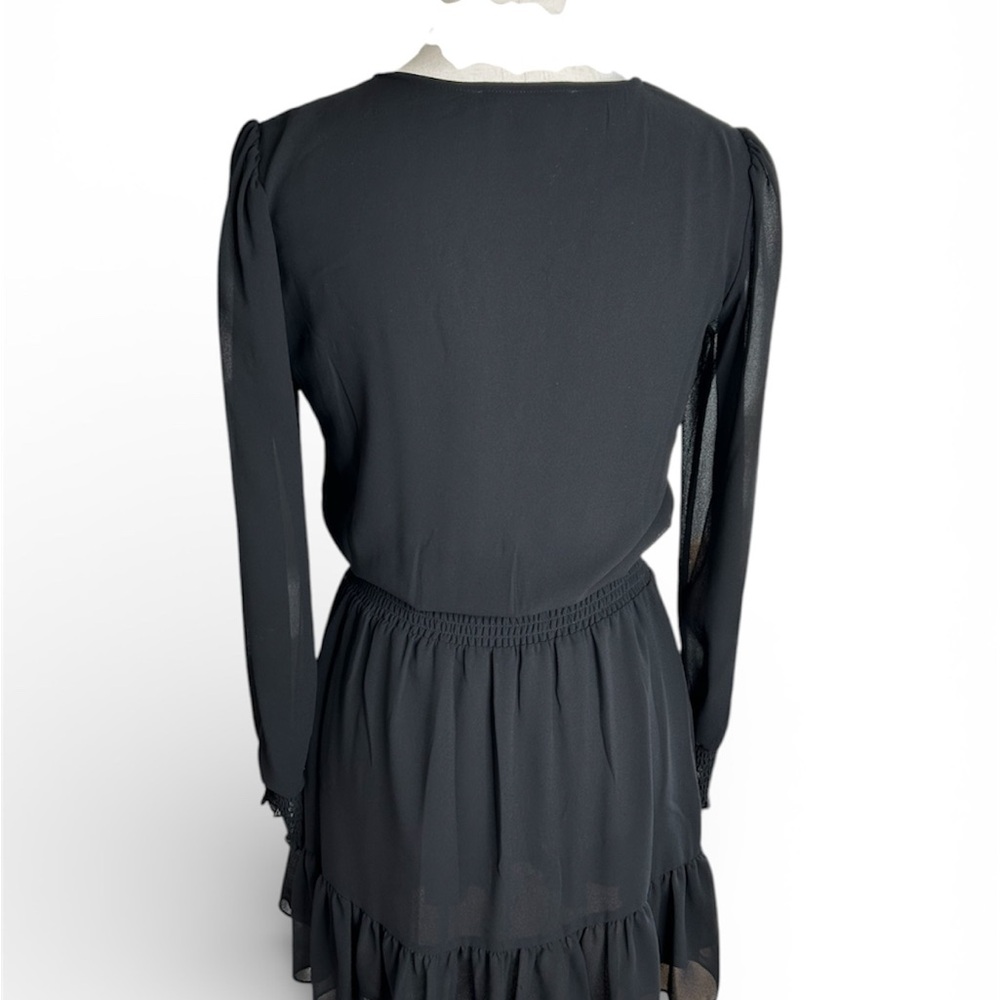 Michael Kors Black Sheer Dress Ruffle Hem Flowy V Neck Cinched Waist Size XS - Picture 3 of 6